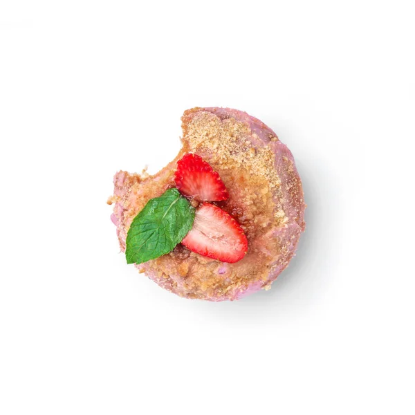 Donut Con Crema Rosa Con Nueces Fresas Vista Superior Donut — Foto de Stock