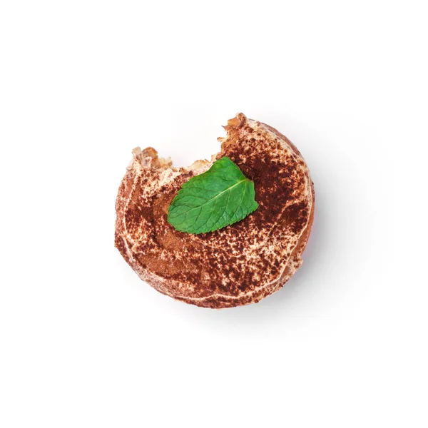 Donut Glaseado Con Crema Chocolate Polvo Vista Superior Imagen Aislada — Foto de Stock