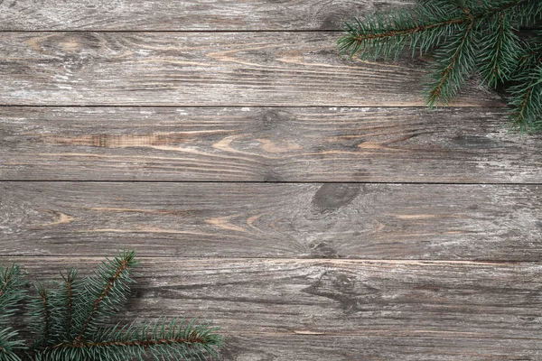 Old Wood Background Fir Branches Space Greeting Message Christmas Card — Stock Photo, Image