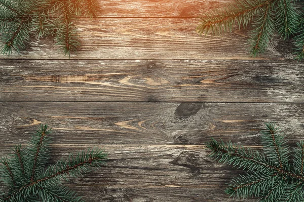 Old Wood Background Fir Branches Space Greeting Message Christmas Card — Stock Photo, Image