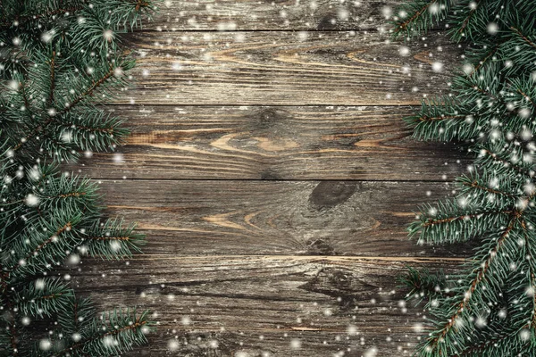 Old Wood Background Fir Branches Space Greeting Message Christmas Card — Stock Photo, Image