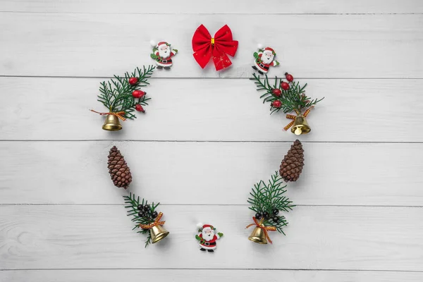 Christmas Winter Wreath Frame Christmas Decorations White Wooden Background Wallpaper — Stock Photo, Image