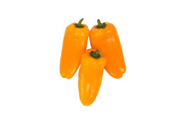 在白色隔离背景上的三个迷你黄色辣椒 新鲜蔬菜 — 图库照片