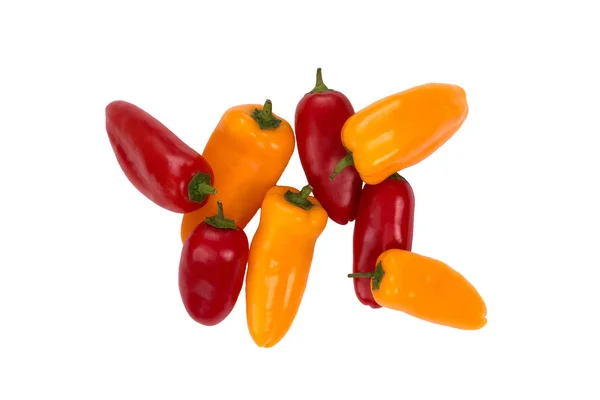 Ovely Mini Czerwona Żółta Papryka Białym Wyizolować Tła Świeże Warzywa — Zdjęcie stockowe