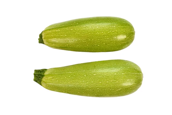 Due Zucchine Vista Dall Alto Isolate Fondo Bianco Ortaggi Freschi — Foto Stock
