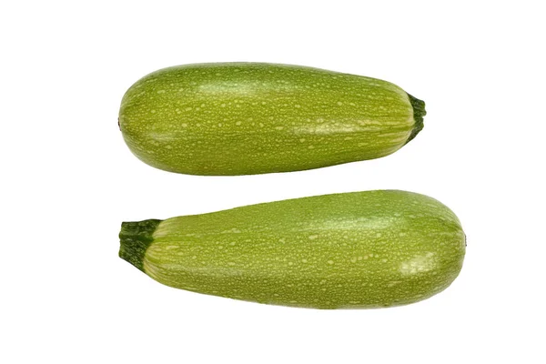 Zwei Zucchini Draufsicht Isoliert Auf Weißem Hintergrund Frisches Gemüse — Stockfoto