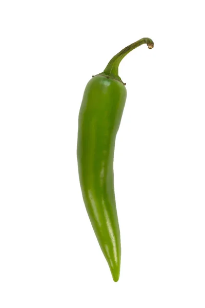 Зеленый Перец Чили Выделяется Белом Фоне Свежий Овощ — стоковое фото