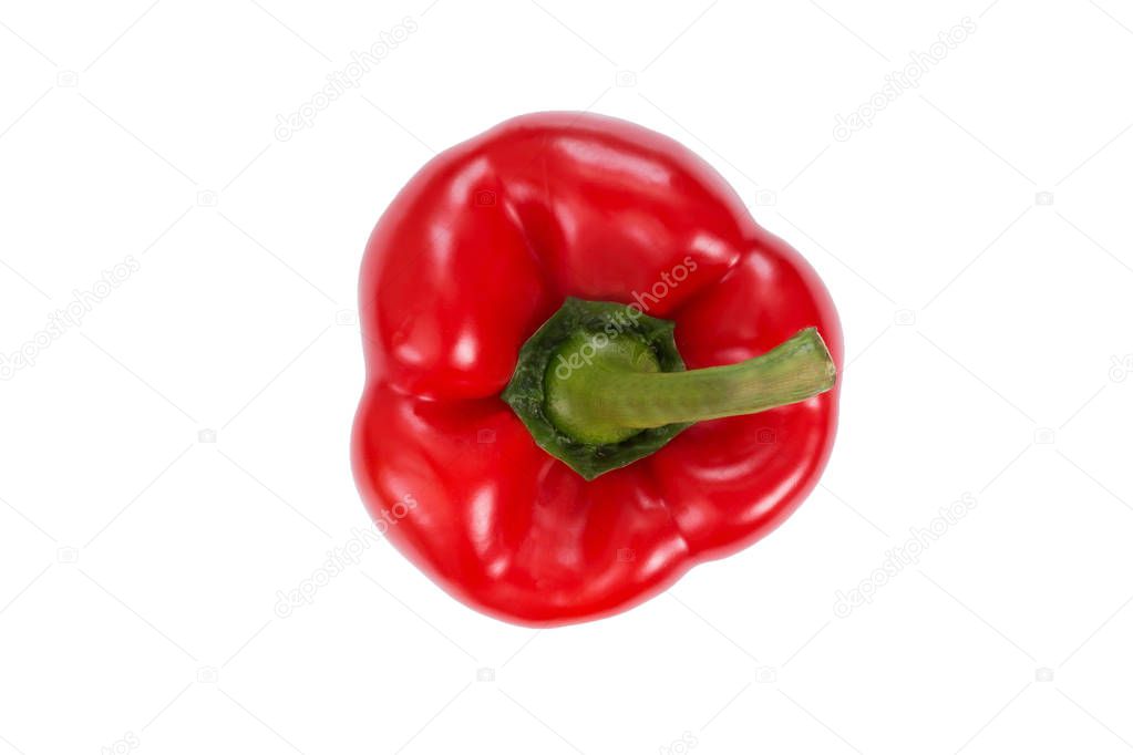 Red sweet pepper isolated on white background. Top view. Fresh vegetable