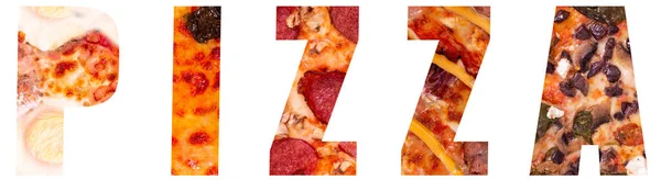 Teksturowane Słowo Pizza Różnymi Dodatkami Pizzy Obraz Karty Menu Dostawa — Zdjęcie stockowe