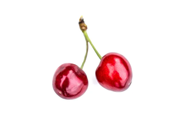 Two Ripe Cherry Isolated White Background — Stock Photo, Image