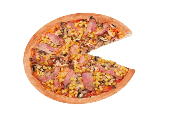 Pizza Italienne Avec Poitrine Poulet Maïs Bacon Champignons Sans Tranche — Photo