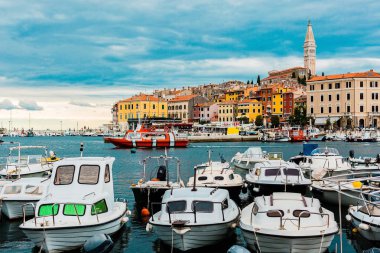 Eski Şehir, liman ve balıkçı tekneleri Rovinj, Hırvatistan Istrian Yarımadası'nda göster