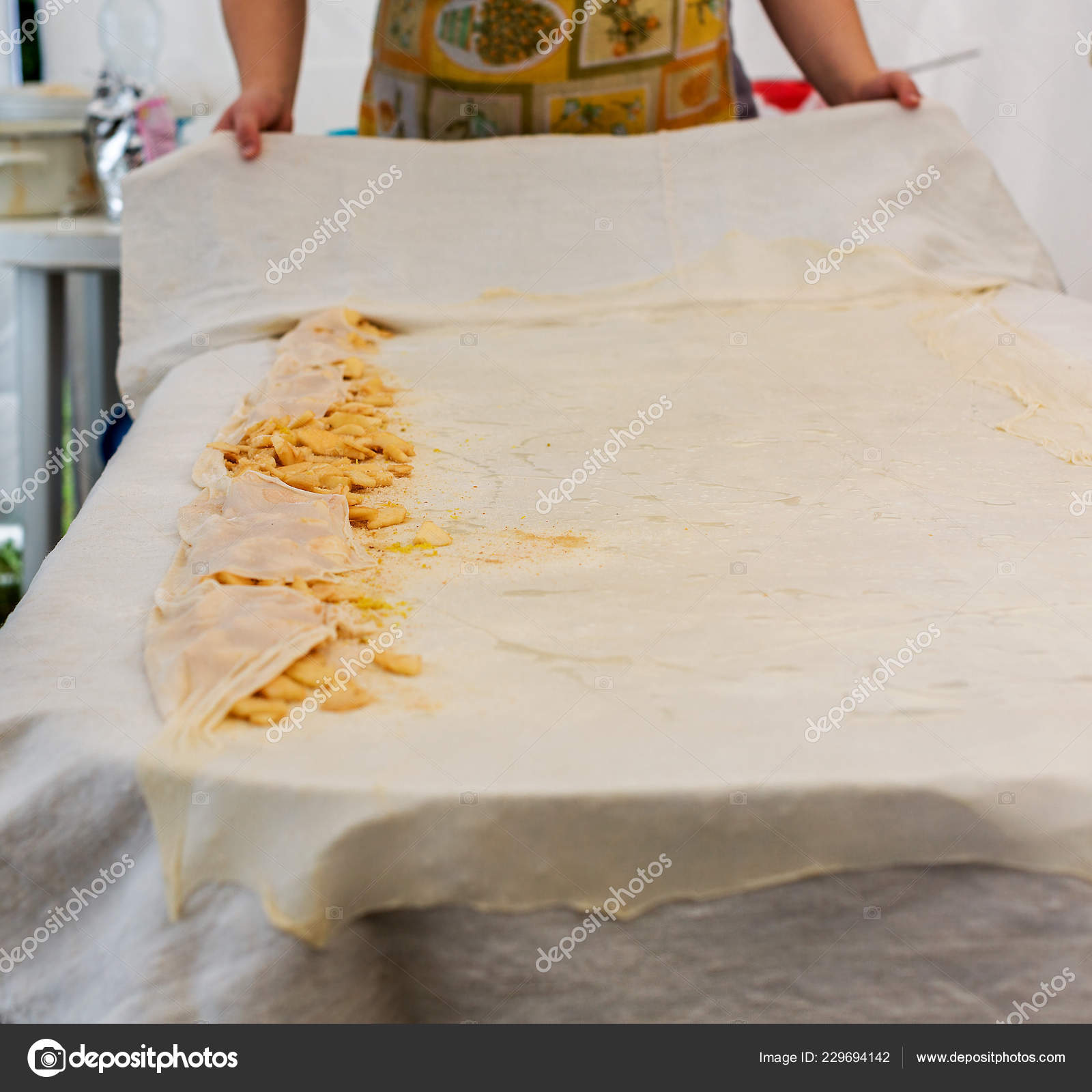 Homemade Strudel Dough Traditional Linen Tablecloth Ready Making