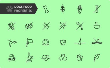 Köpeğin yiyecek özellikleri ikonu, vektör. Çizgi simgeleriniz. Düzenlenebilir satırlar, EPS 10. Veteriner özellikleri.