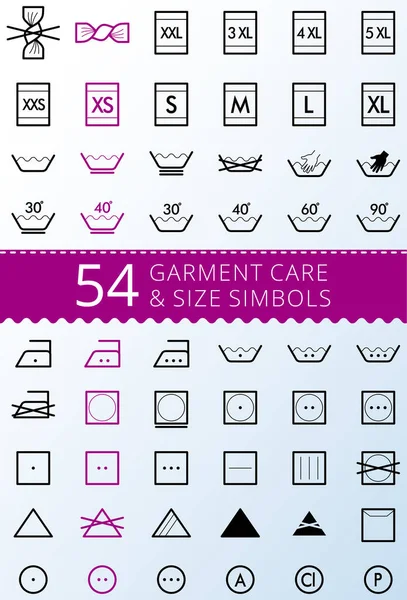 Mosodai Szimbólumok Textilápolási Ikonok Textilruházat Mosási Ápolási Jelei Lothes Méretek — Stock Vector