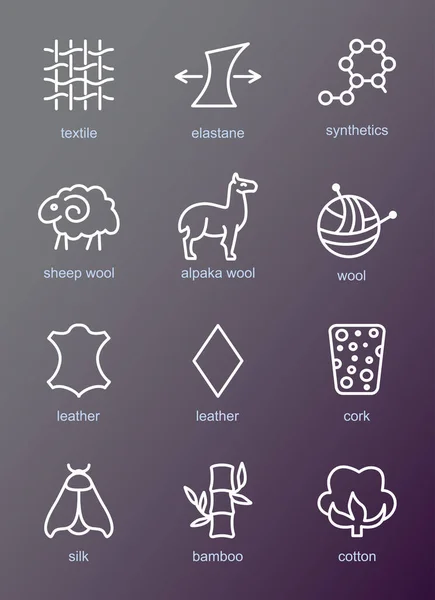 Ícones Linha Vetorial Recurso Tecido Símbolos Propriedade Vestuário Elementos Algodão —  Vetores de Stock
