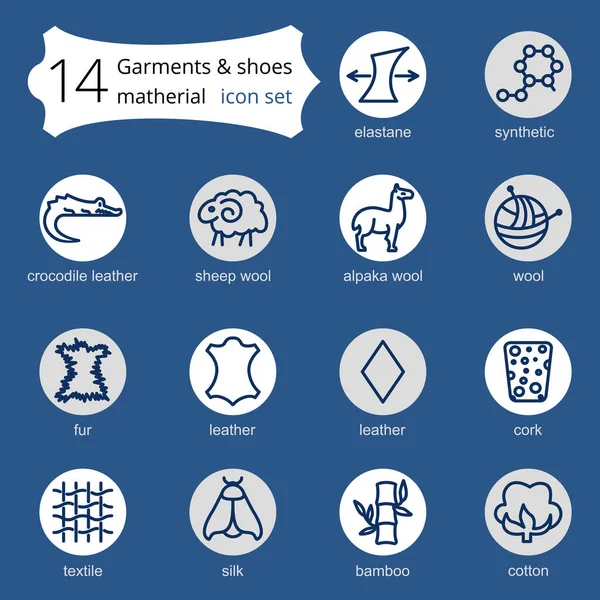 Iconos Línea Vectorial Tela Característica Prendas Vestir Símbolos Propiedad Elementos — Archivo Imágenes Vectoriales