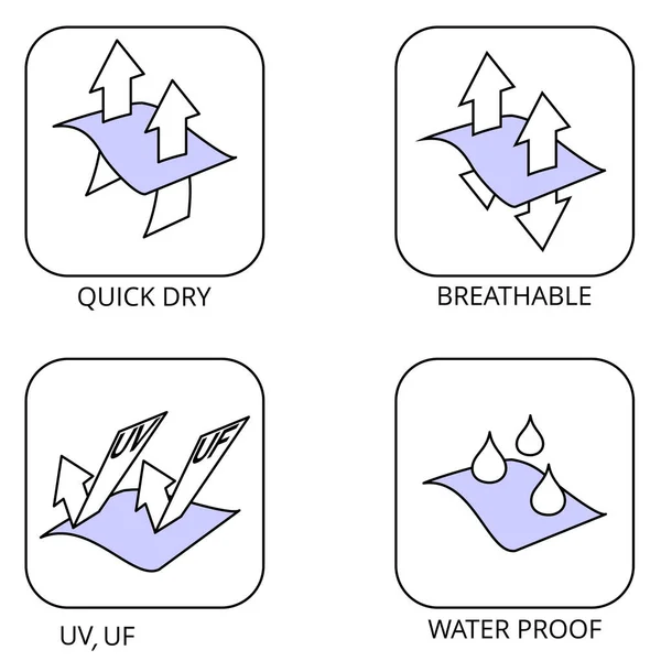 Garmenrt Properties Icons Waterproof Sun Protection Elastane Breathable Membrane Waterproof — Stock Vector
