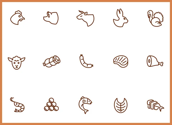 Ресторан Жирные Иконы Линии Иллюстрации Вектор Съедобный Штрих Eps Набор — стоковый вектор