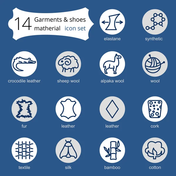 Ikony Linii Wektorowej Funkcji Tkaniny Odzież Symbole Własności Elementy Bawełna — Wektor stockowy