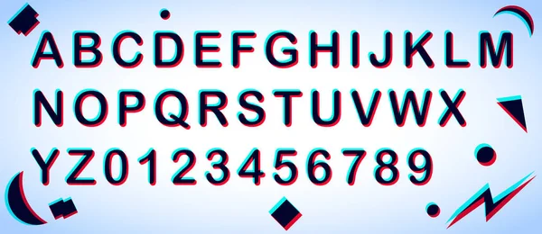 Vector Blue Red Shadowed Font Alphabet Tela Sobreposição Multiplicação Efeitos — Vetor de Stock