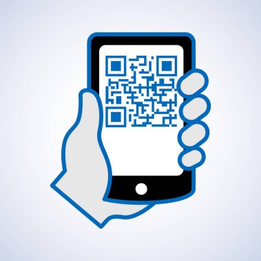 QR kodu cep telefonuyla taranıyor. Cep telefonundaki QR kodunu ele geçir. Sembol taraması QR kodu. Tanımlama QR kodunu kabul et.