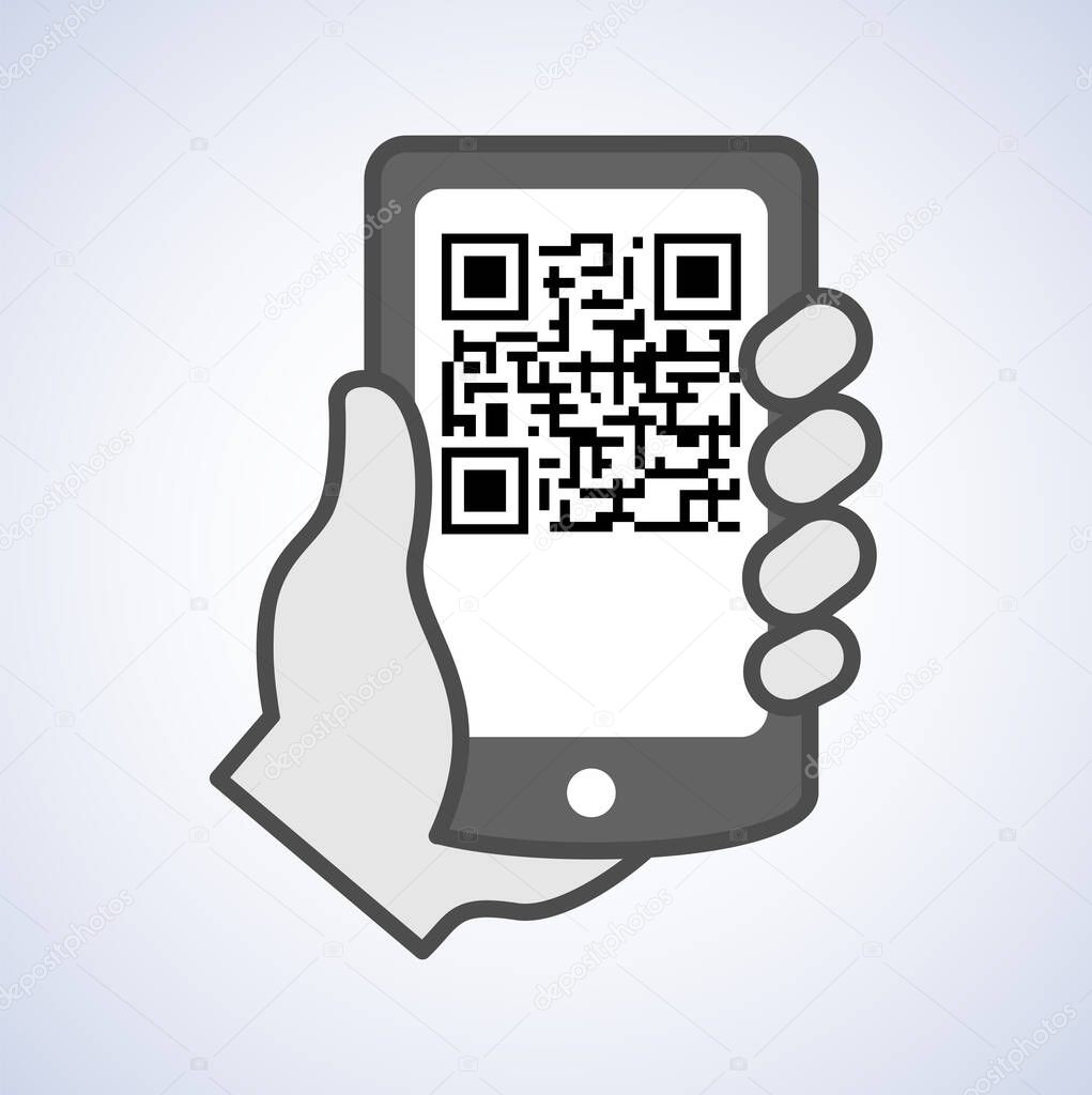 QR code scanning with mobile phone. Capture QR code on mobile phone. Symbol scanning QR code. Concept recognition QR code.