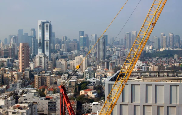 Moderne Stadt Ansicht Des Bürogebäudes Von Oben Kran Und Baustelle — Stockfoto