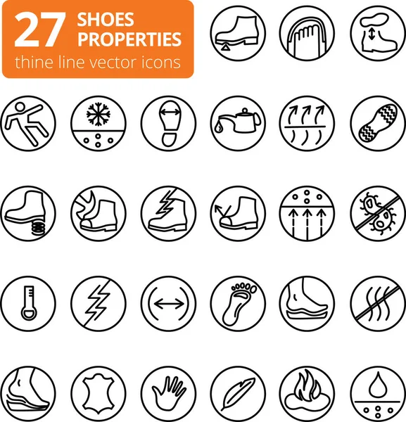 Символи Властивостей Взуття Значки Вказують Властивості Взуття Тонкі Піктограми Рядків — стокове фото