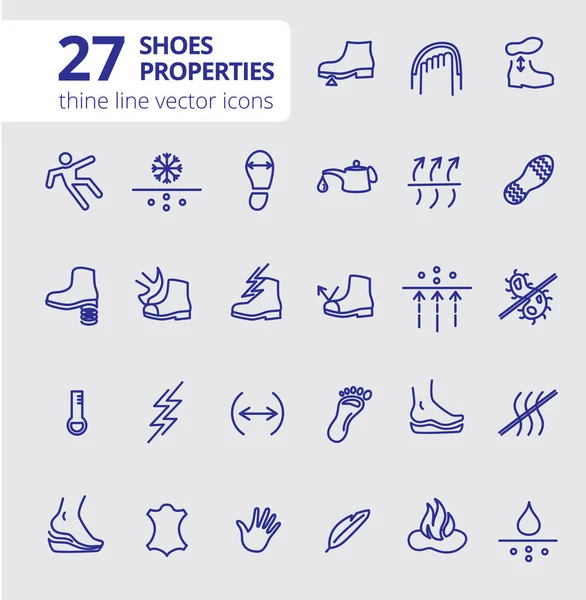 靴のプロパティシンボル これらのアイコンは履物の特性を示す 細い線のアイコン 編集可能なストローク ベクトル — ストック写真