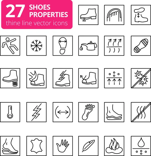 Schoeneigenschappen Symbolen Deze Iconen Geven Eigenschappen Van Schoeisel Aan Dunne — Stockfoto