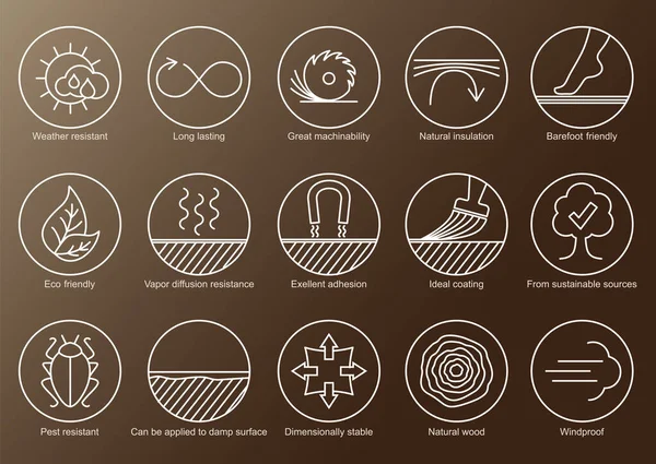 Wood Properties Icons Vector Thine Line Icon Set Circles — Stock Photo, Image