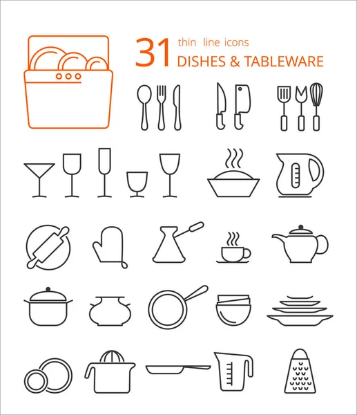 Umrissene Sammlung Von Symbolen Kochen Haushaltsgeräte Und Utensilien Thin Line — Stockfoto