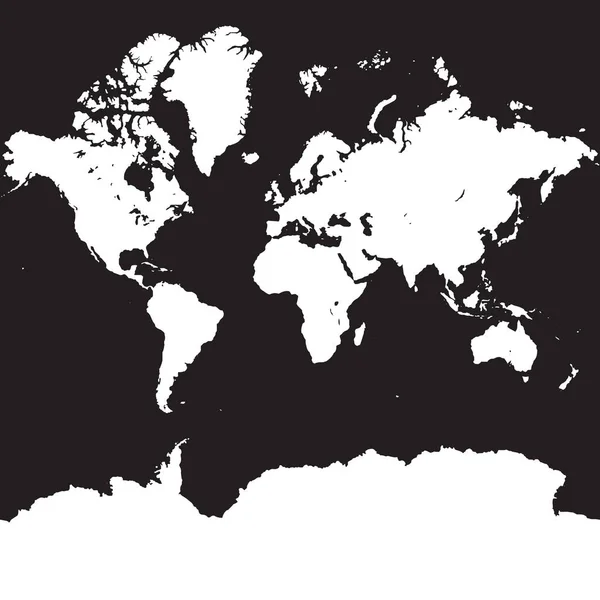Mapa Mundo Silhueta Fundo Preto Quadrado Vector Mapa Com Antártida —  Vetores de Stock