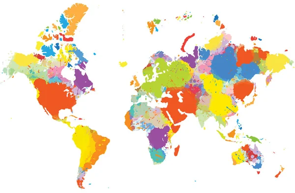 カラフルな世界地図ベクター飛び散っ — ストックベクタ