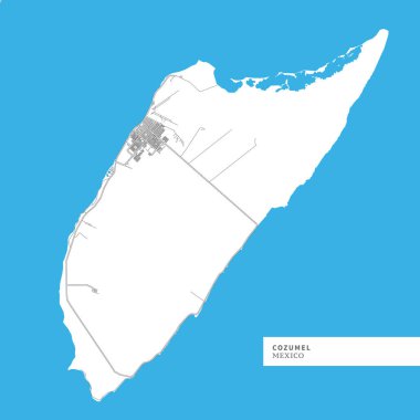 Cozumel Adası, Meksika, eşlemenizde Coğrafya anahatlar için kara kütlesi, su, ana yollar ve küçük yollar.