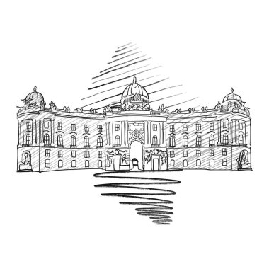 Viyana Hofburg ünlü Avrupa mimari çizim, çizilmiş vektör çizim