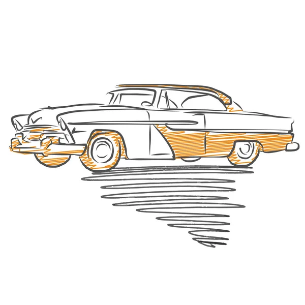 Old american car drawing. Hand drawn vector illustration.