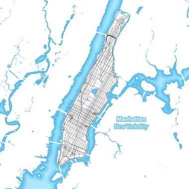 New York City, Endonezya en büyük Karayolları, yollar ve çevredeki ada ve adacıkları ile Manhattan Adası Haritası