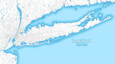 Two-toned map of Long island, New York with the largest highways, roads and surrounding islands and islets clipart
