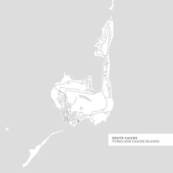 南カイコス島 タークス カイコス諸島のマップに土地の固まりの地理学のアウトラインが含まれている水 主要道路やマイナーな道路 — ストックベクタ