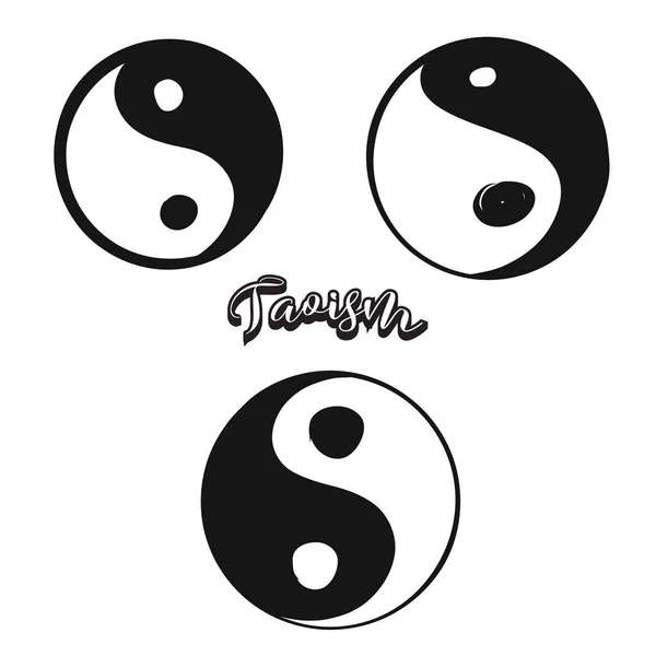 Ensemble de symboles taoïstes dessinés à la main — Image vectorielle