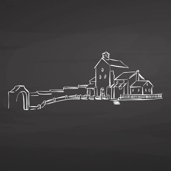 在黑板上画的农场房子 手绘矢量草图 经营理念设计 — 图库矢量图片