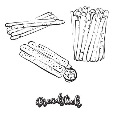 Hand drawn sketch of Breadstick bread. Vector drawing of Dry bread food, usually known in Italy. Bread illustration series. clipart
