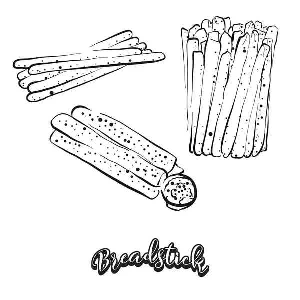 Boceto Dibujado Mano Pan Breadstick Dibujo Vectorial Comida Pan Seco — Archivo Imágenes Vectoriales