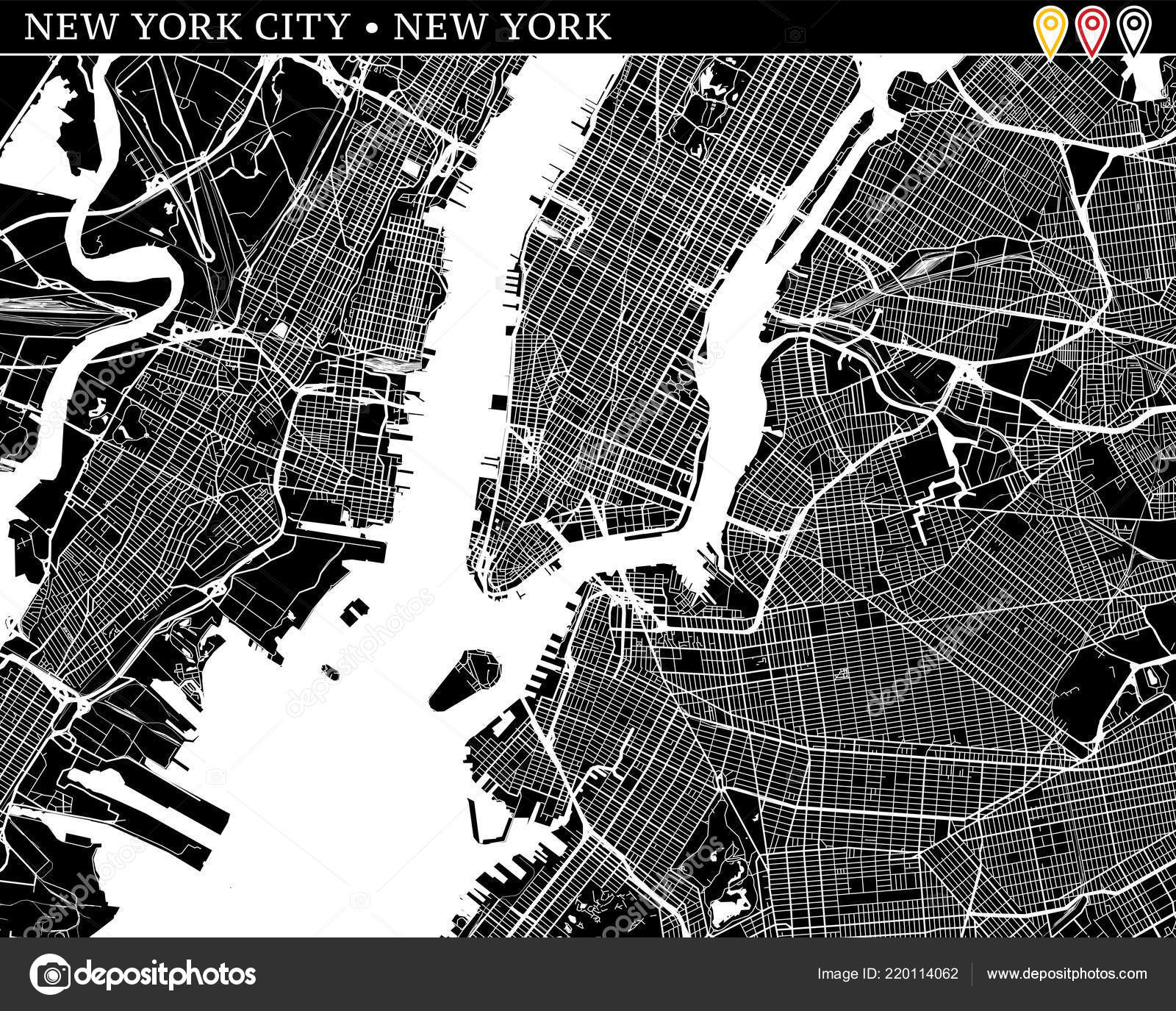 New York City Map Black And White Simple Map New York City New York Usa Black White Stock Vector Image By  ©Mail.hebstreit.com #220114062