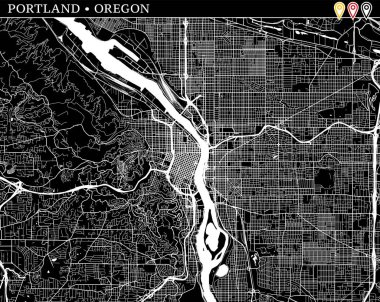 Portland, Oregon, ABD basit haritası. Temiz arka plan ve baskılar için siyah beyaz versiyonu. Bu harita Portland gruplandırılır ve taşınan separetly vektör versiyonu olabilir üç işaretleri içerir.