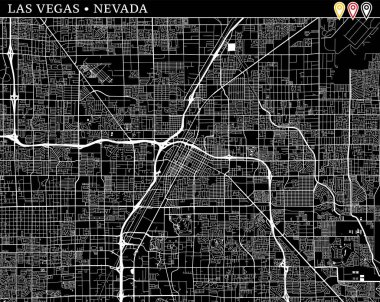 Las Vegas, Nevada, ABD basit haritası. Temiz arka plan ve baskılar için siyah beyaz versiyonu. Bu harita Las Vegas gruplandırılır ve taşınan separetly vektör versiyonu olabilir üç işaretleri içerir.