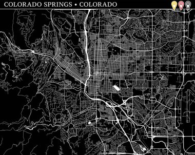 Colorado Springs, Colorado, ABD basit haritası. Temiz arka plan ve baskılar için siyah beyaz versiyonu. Bu Colorado Springs Haritası gruplandırılır ve taşınan separetly vektör versiyonu olabilir üç işaretleri içerir.
