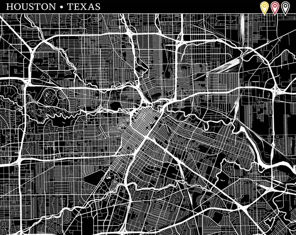Mapa Simple Houston Texas Versión Blanco Negro Para Fondos Estampados — Vector de stock